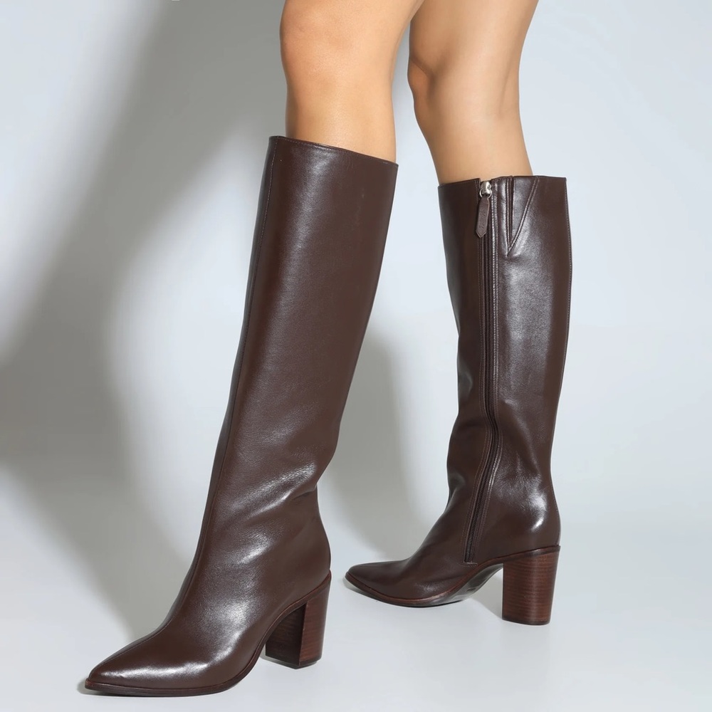 SCHUTZ Mikki Up Block Leather Boot, 10/Dark Chocolate/ Leather NWT. never worn